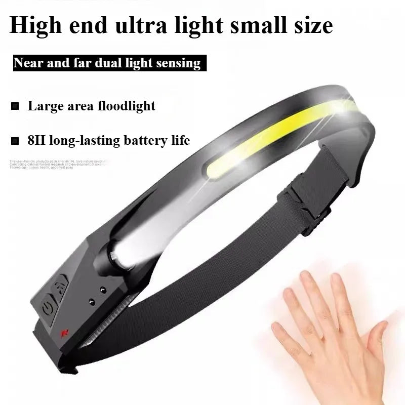 USB Rechargeable Sensor Headlamp – 5-Mode Hands-Free LED Power for Outdoor Adventures