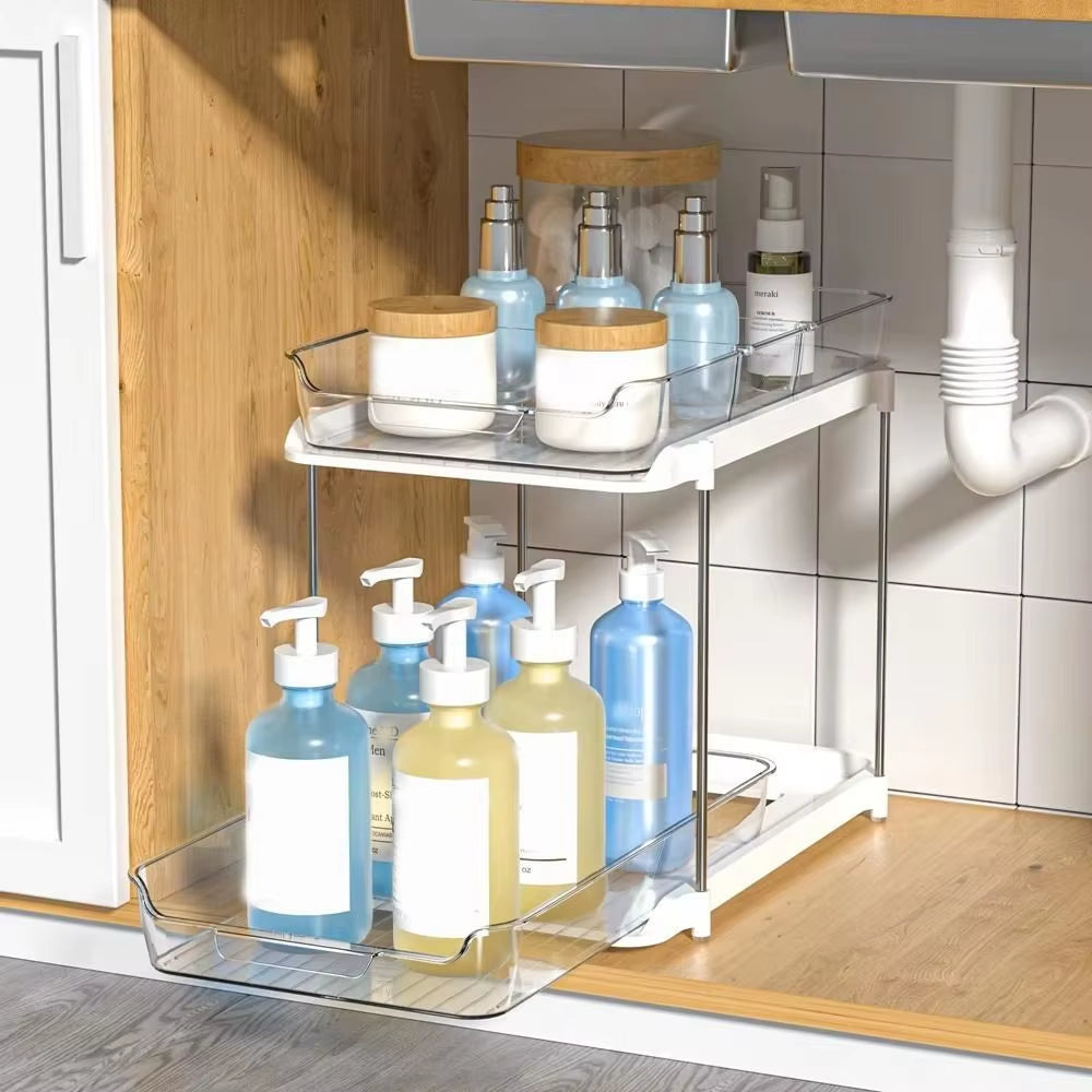 LuxStack™ Clear Acrylic Pull-Out Organizer – 2-Tier/3-Tier Under Sink & Counter Storage Rack