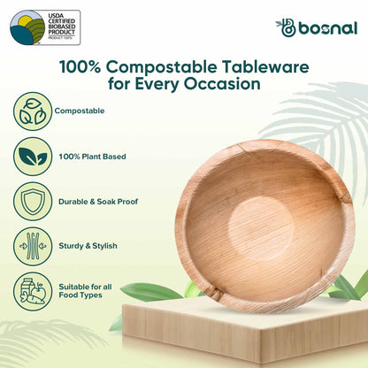 Bosnal - Palm Leaf Bowl, 6 inch, Round , 25 Pcs