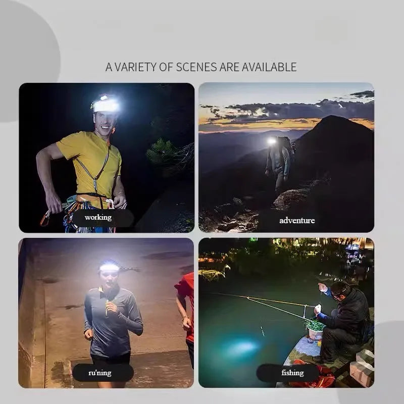 USB Rechargeable Sensor Headlamp – 5-Mode Hands-Free LED Power for Outdoor Adventures