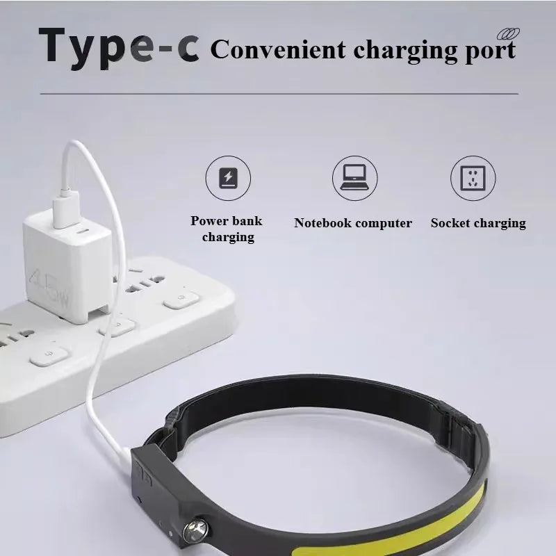 USB Rechargeable Sensor Headlamp – 5-Mode Hands-Free LED Power for Outdoor Adventures