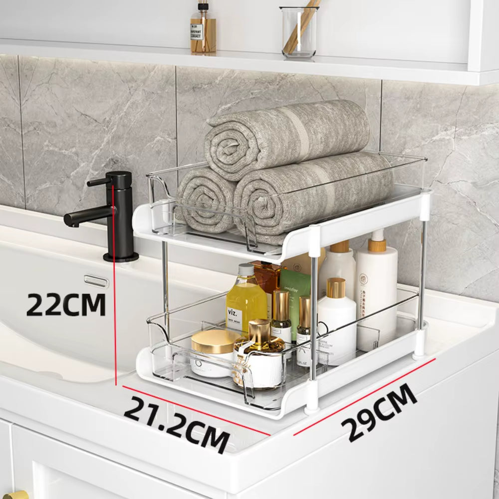 LuxStack™ Clear Acrylic Pull-Out Organizer – 2-Tier/3-Tier Under Sink & Counter Storage Rack